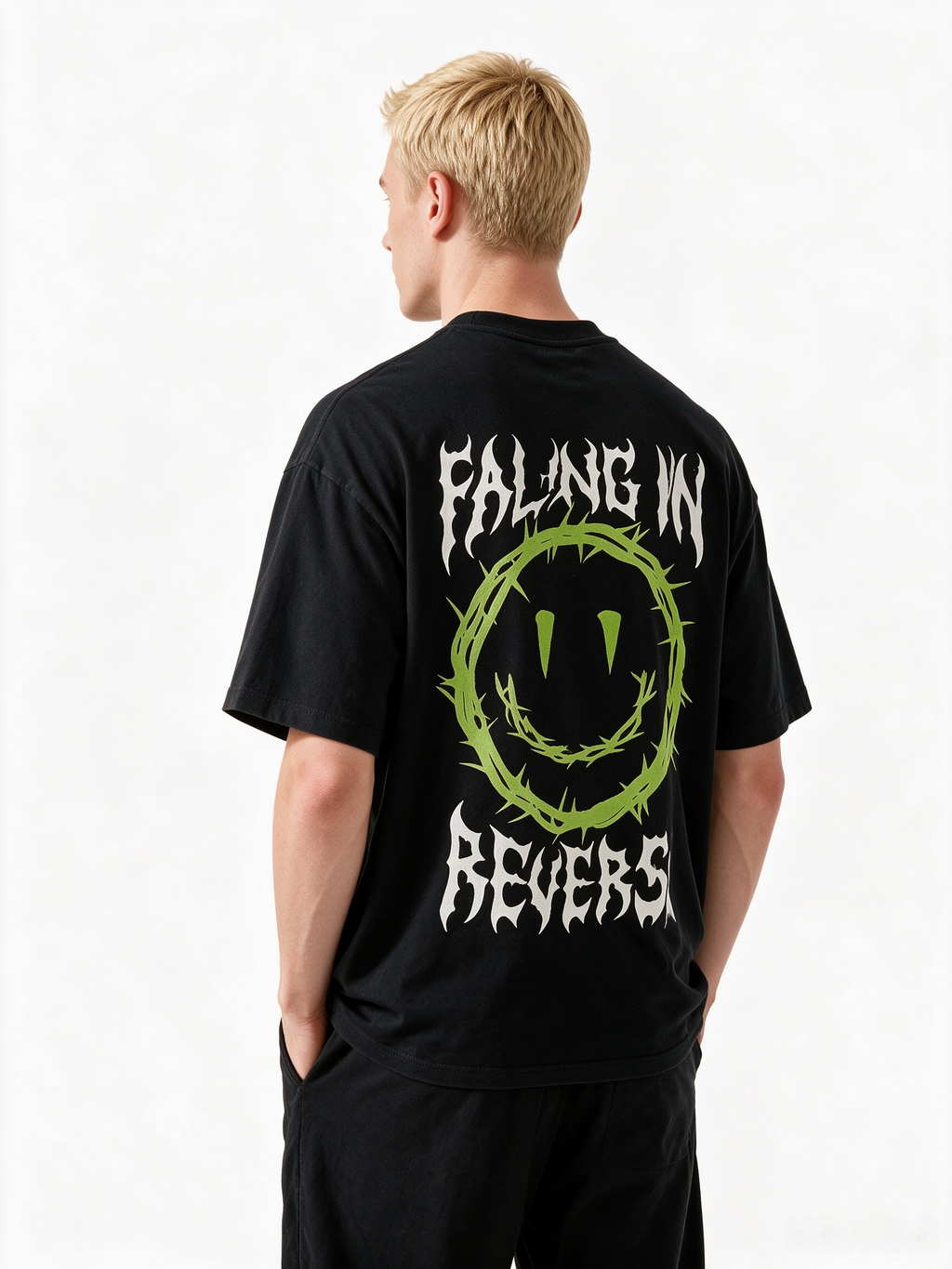 Oversized Heavyweight Cotton T-Shirt with Front & Back "Smiling Thorn" Print – Dark Punk/High-Street/Vintage Style Men's Streetwear Tee