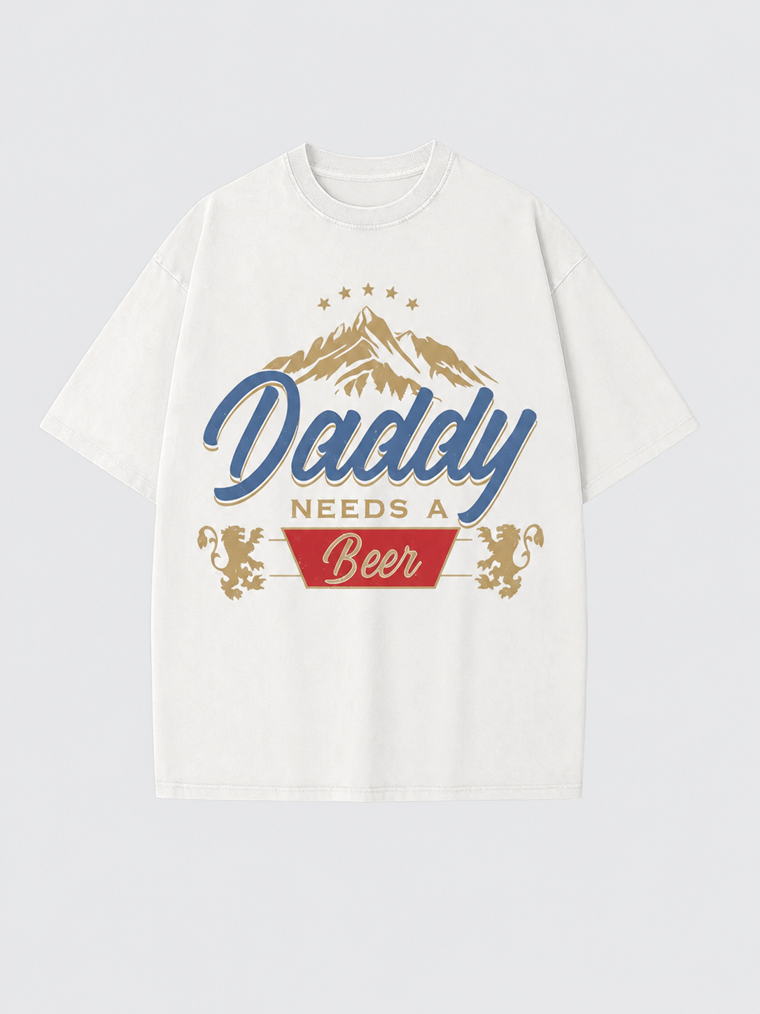 American-style vintage "dirty-wash" T-shirt with a fun slogan; features a distressed, faded finish—a versatile, casual short-sleeve top perfect for Father's Day.
