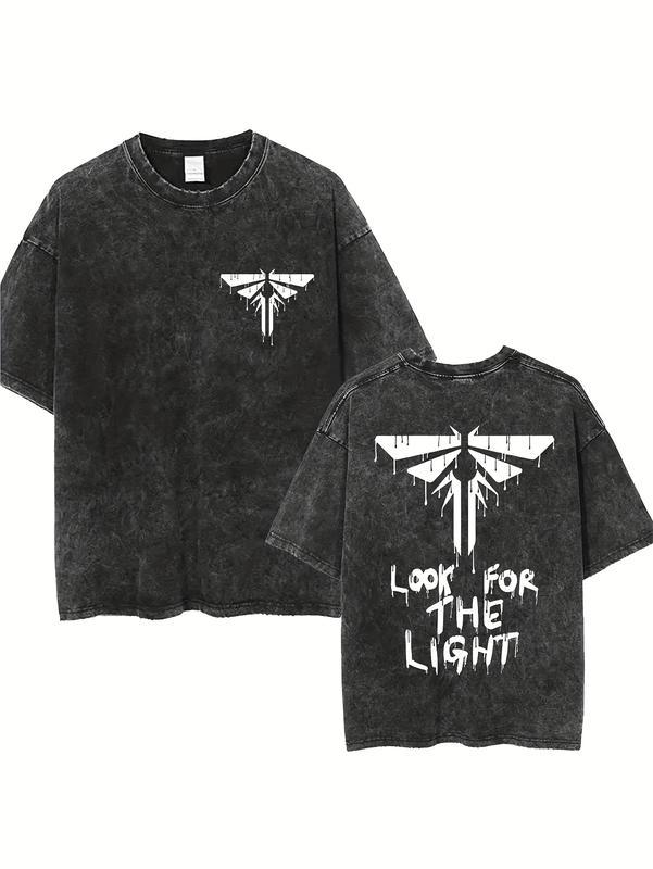 Couple Matching Vintage Washed Printed T Shirt Dragonfly Graphic Dripping Effect Crew Neck Short Sleeve Regular Length Relaxed Fit Hem Detail