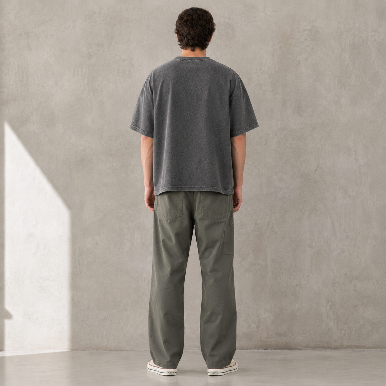 Men's Vintage Washed Grey Loose-Fit T-Shirt | Heavyweight Cotton American Streetwear Style Drop-Shoulder Short Sleeve