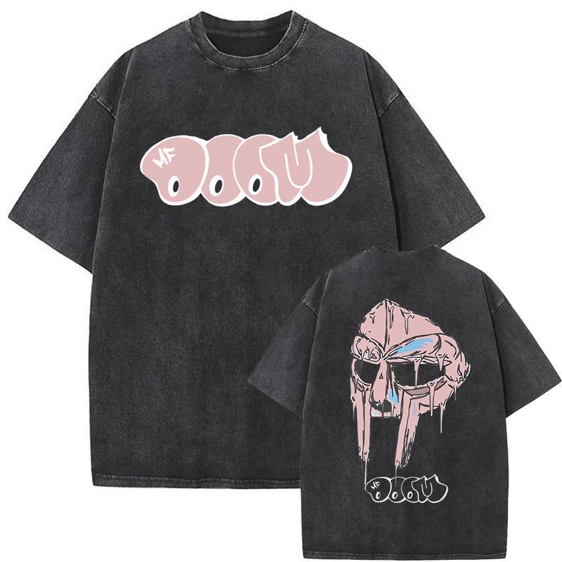 Rapper Mf Doom Madvillain Metal Mask Face Washed Vintage T-shirt Men Women Oversized Tee Shirt Men's Hip Hop Rap Harajuku Tshirt Distressed Festive
