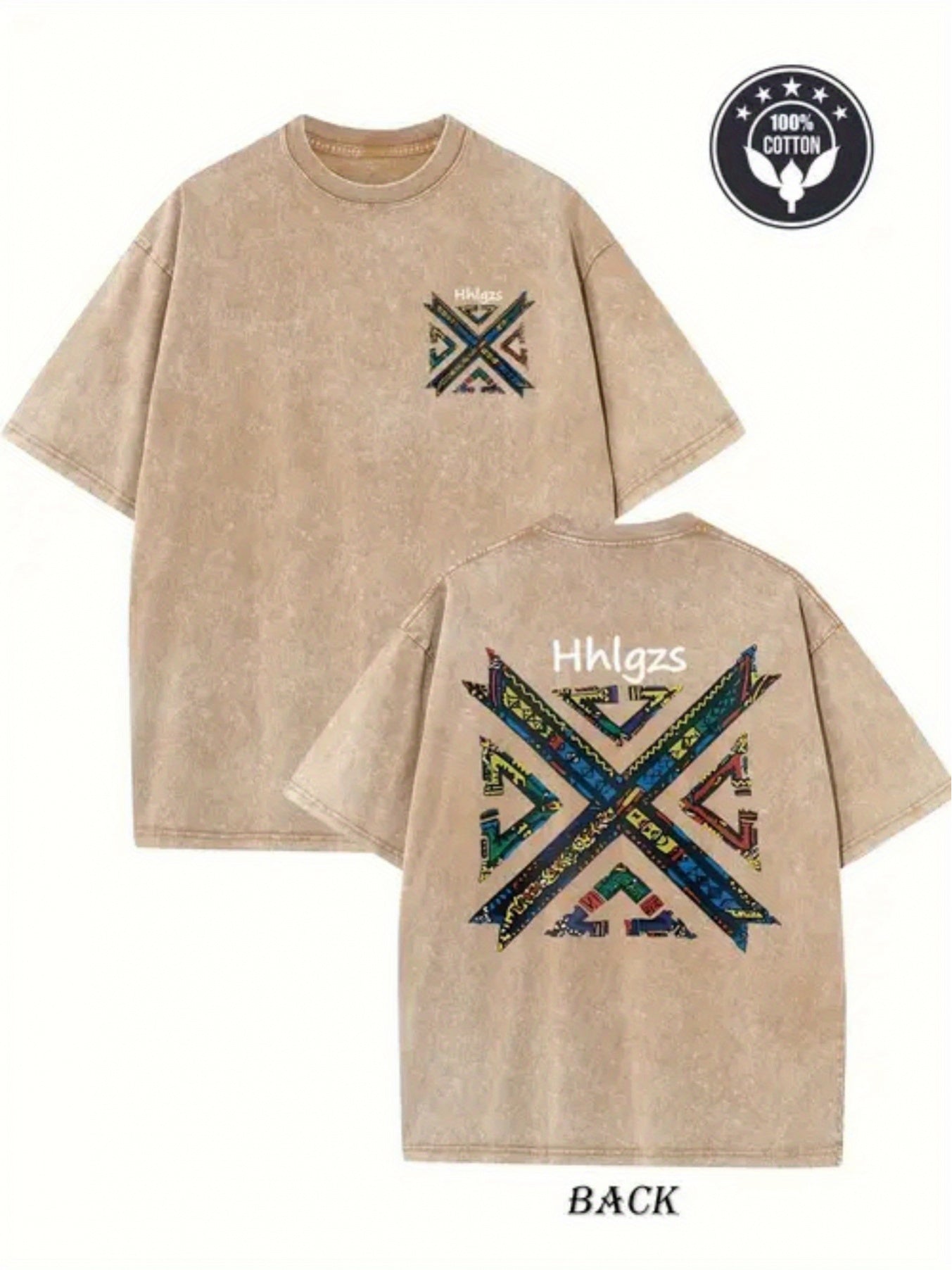 Men's Heavyweight 250gsm 100% Cotton Vintage Washed T-Shirt with Double-Sided Graffiti Print, Oversized Streetwear Drop Shoulder Design Round Neck Short Sleeve Tee for Hip-Hop, for all-Season Casual Wear (Halloween, Easter, Thanksgiving)