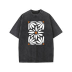 Washed T-shirt Bohemian Daisy Plant Retro T-shirt Women's Casual Cotton Fabric Oversized T-shirt, Pickled T-shirt Fashionable Loose Top