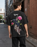 Vintage-Wash Short-Sleeve T-Shirt | "Vagabond" Samurai & Peony Double-Sided Art Print | Unisex Oversized Fit