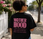 "Motherhood" Double-Sided Print T-Shirt – 100% Cotton, Black, Loose-Fit, Mother's Day Themed Short-Sleeve Tee for Moms