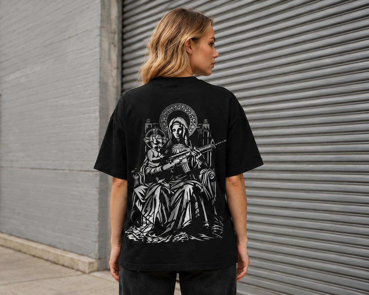Women's Loose Oversized Cotton T-Shirt – Dark Gothic Style with Front & Back Prints – Edgy Streetwear Short-Sleeve Tee