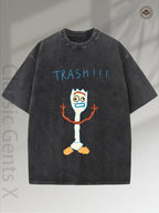 Men's & Women's 230GSM Heavyweight Washed Cotton T-Shirt with Bold "Trash!" Back-to-Back Print - Streetwear Retro Unisex Tee, Round Neck Casual Shirt for Outdoor, Festivals & Daily Wear (Machine Washable) - Year-Round
