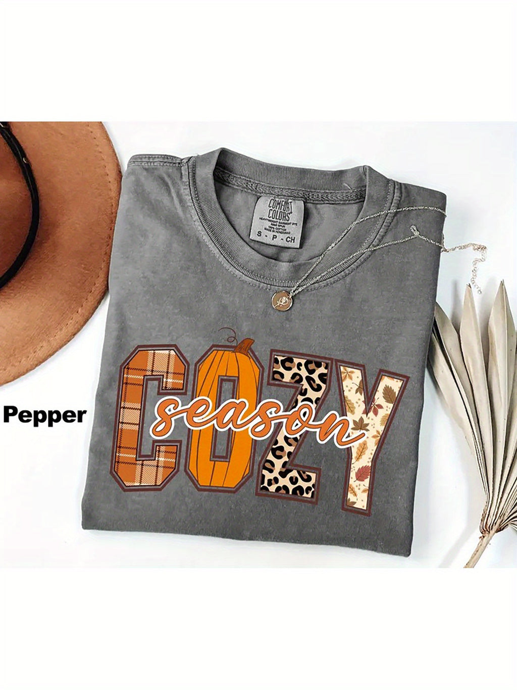Men'S Heavyweight 230gsm Wax Print T-Shirt - Retro Western Cowboy Graphic with COWY Letters & Autumn Leaves, Brown/Beige Casual Crew Neck, All-Season Layering & Summer Beach Wear, Machine Washable, Father'S Day Gift, Rustic Western Style Single-Side