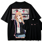 Pure Cotton Oversized Short-Sleeve T-Shirt with Double-Sided Anime Eye Print – Street-Style Top for Women/Girls