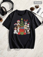 Men's casual sports breathable T-shirt 180g pure cotton oversized Christmas themed street retro style printed cotton top men's T-shirt pure cotton short sleeved summer casual short sleeved T-shirt suitable for summer wear