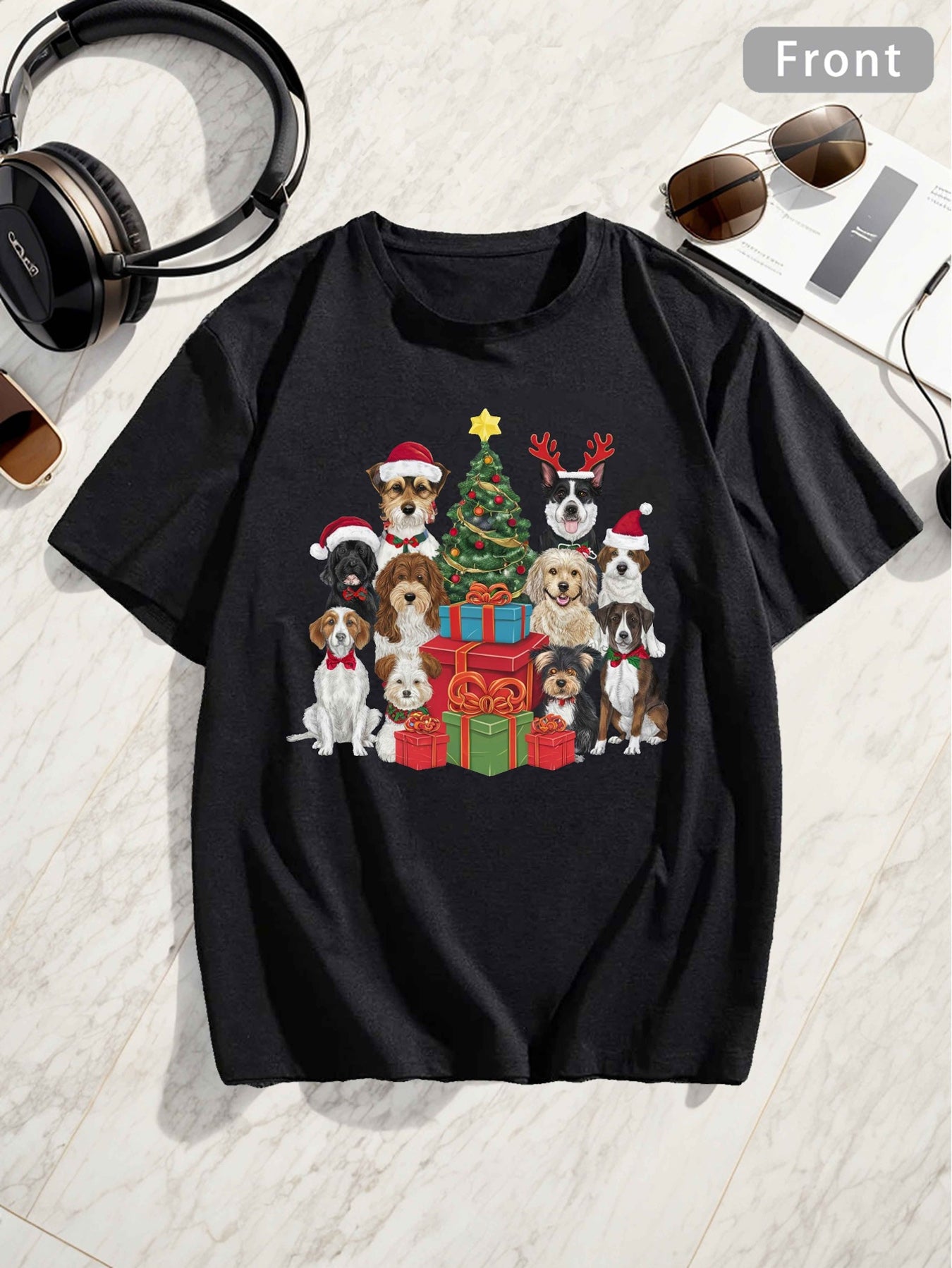 Men's casual sports breathable T-shirt 180g pure cotton oversized Christmas themed street retro style printed cotton top men's T-shirt pure cotton short sleeved summer casual short sleeved T-shirt suitable for summer wear