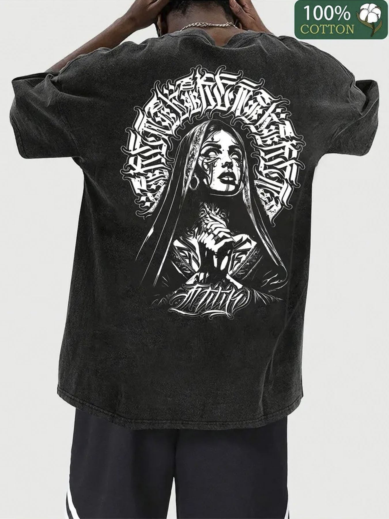 Men'S 230g Heavyweight Washed T-Shirt - Vintage Street Style Distressed Graphic Print, Loose Fit Short Sleeve Round Neck, All-Season Casual & Outdoor Wear, Breathable Durable Fabric, & Retro Design for Daily Outfits (Machine Washable) - Summer Cloth