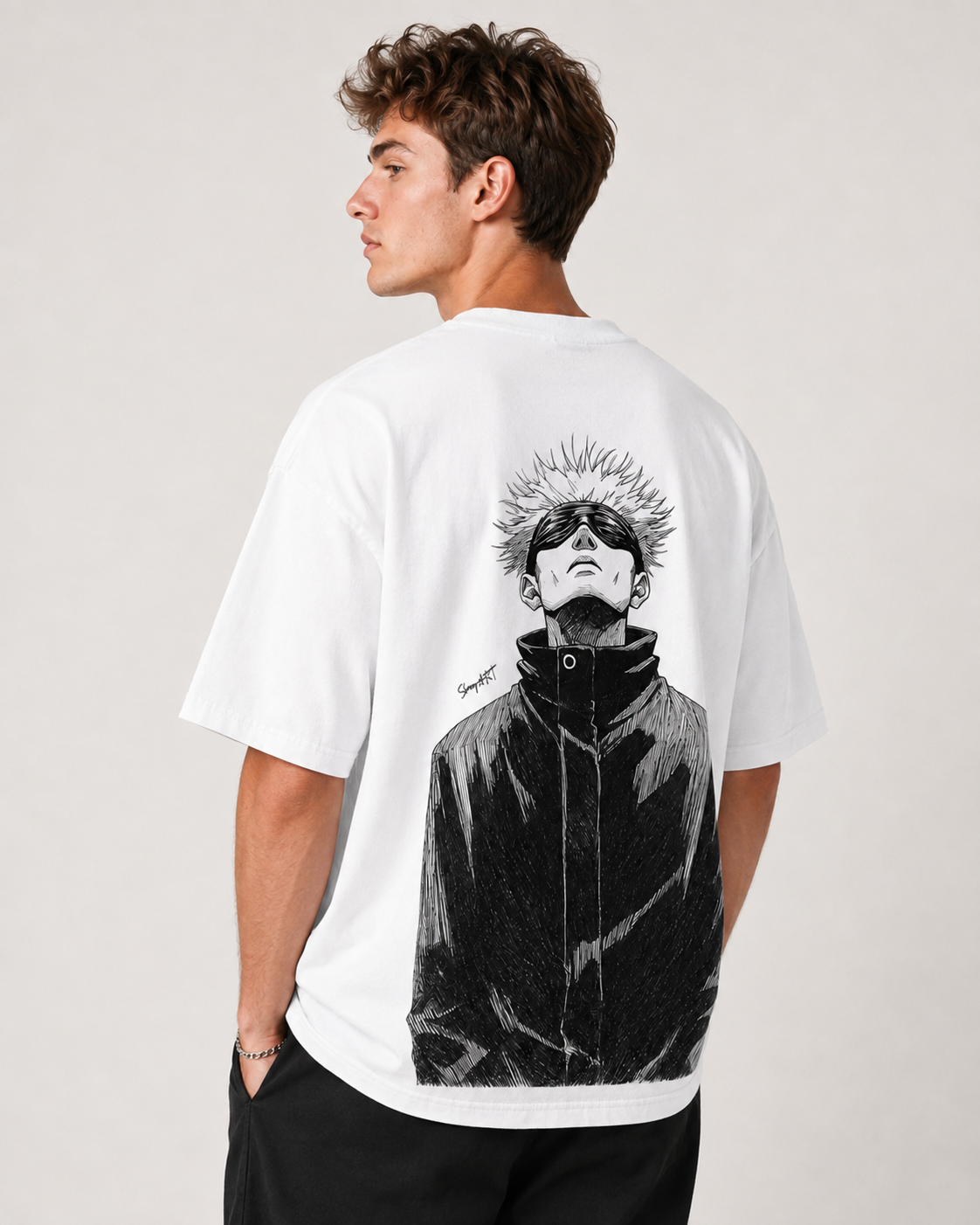 Vintage-Wash Short-Sleeve T-Shirt | *Jujutsu Kaisen* Satoru Gojo Double-Sided Print ("I Alone Am the Honored One") – Unisex Oversized Fit