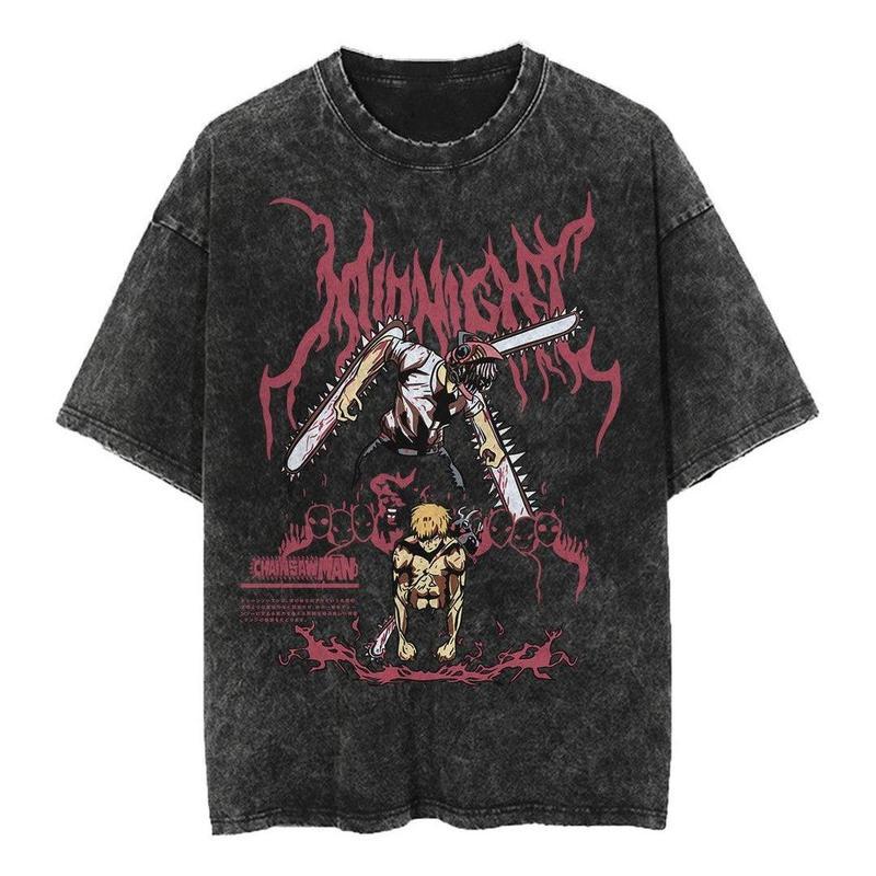 DENJI - CHAINSAW MAN Anime Retro Street Style Washed Crew Neck Anime T-Shirt,Unisex Fashion Graphic Tee,Streetwear Clothing,Trendy Outfit,Anime lover t-shirt FO90915