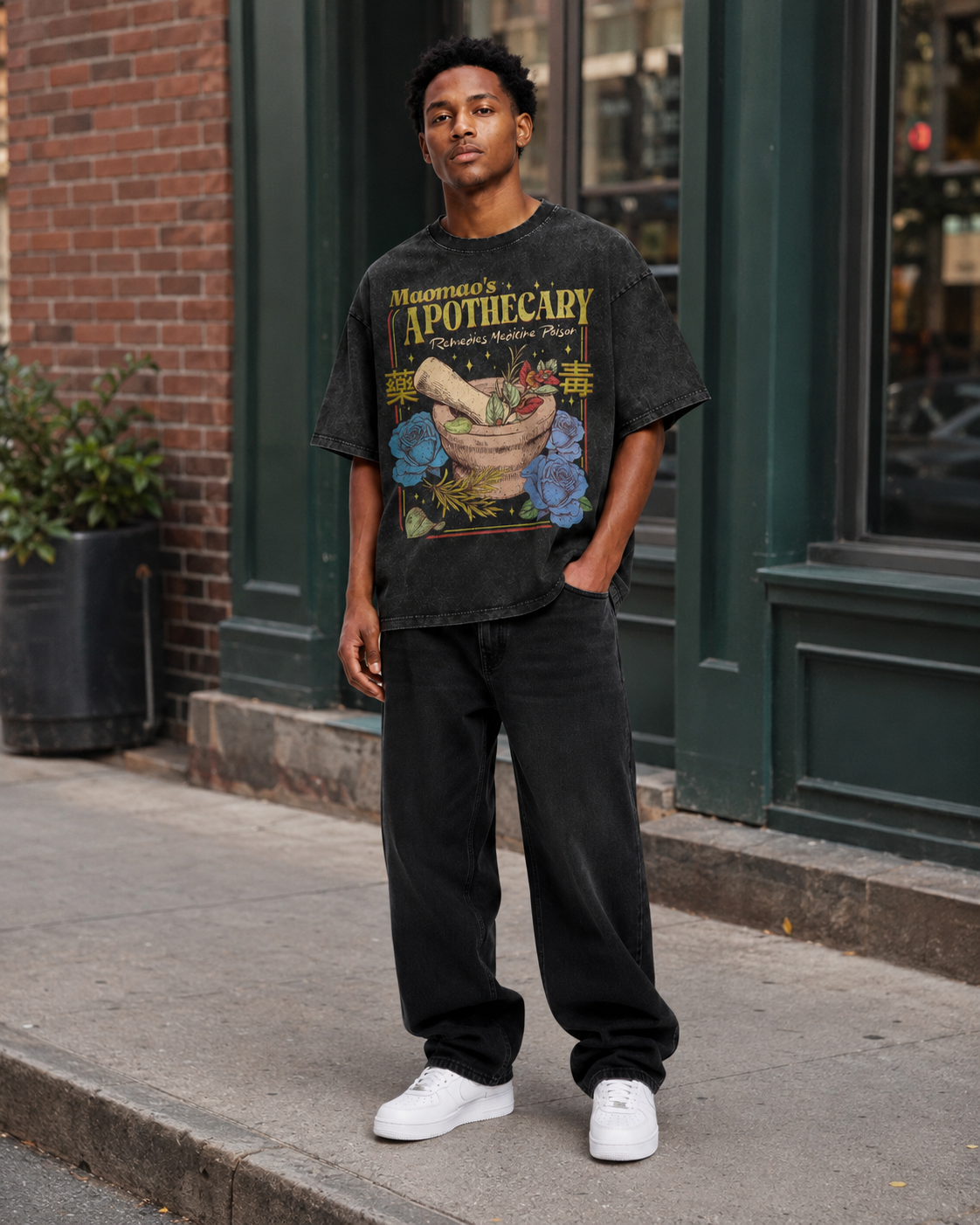 Vintage-Wash Short-Sleeve T-Shirt | *The Apothecary Diaries* Floral Woodblock Print – Unisex Oversized Fit