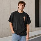 Vintage 100% Cotton "Isaiah" Faith T-Shirt – Men's Loose-Fit, Drop-Shoulder Short-Sleeve Tee Featuring a Cross on the Front and a Scenic Print of Jesus by the Lake on the Back