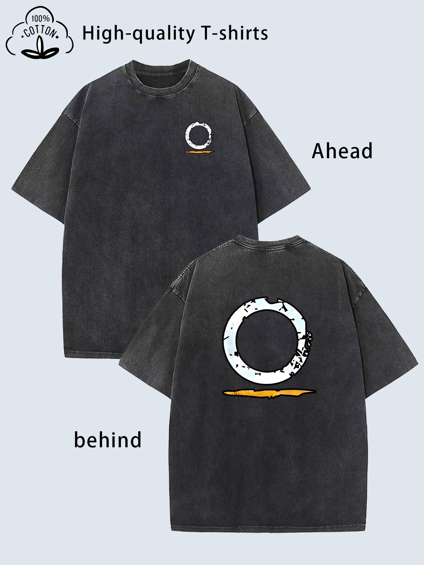 Men's Vintage Heavy-Duty Washed T-Shirt with Front & Back Streetwear Patterns - Oversized Loose Fit Round Neck Short Sleeve, Soft Breathable Casual Tee for all-Season, Distressed Retro Style