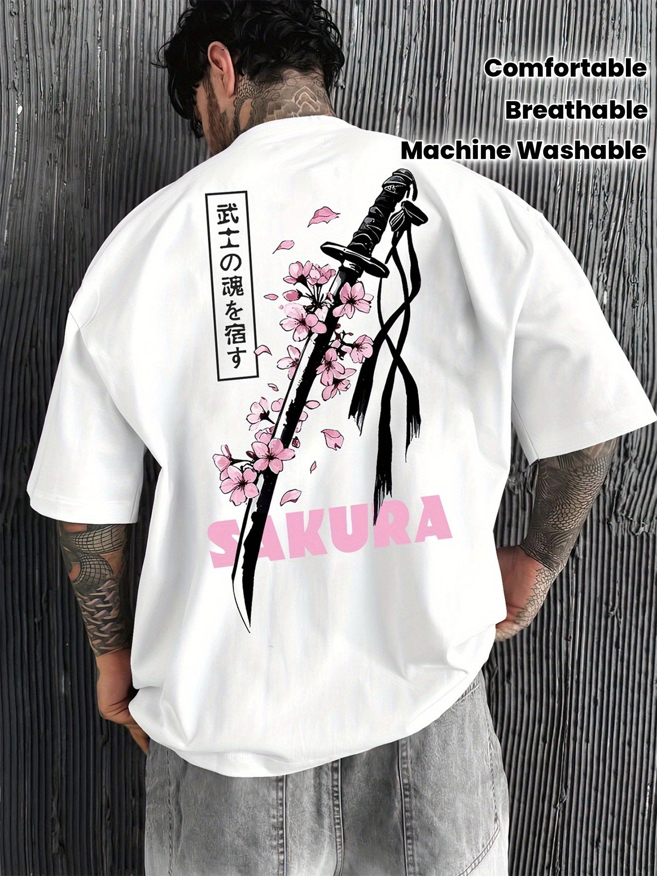 Men's 100 Cotton T-shirt 180g pure cotton with creative printed pattern, sweat absorbing and breathable T-shirt, retro loose short sleeved casual T-shirt, suitable for all seasons, fitness, running and daily wear