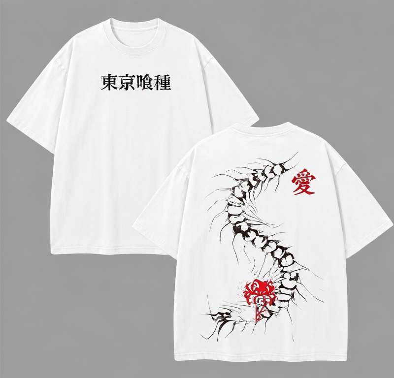 Vintage-Wash Short-Sleeve T-Shirt | Tokyo Ghoul "Centipede & Rose" Kanji Double-Sided Print (Oversized/Unisex)