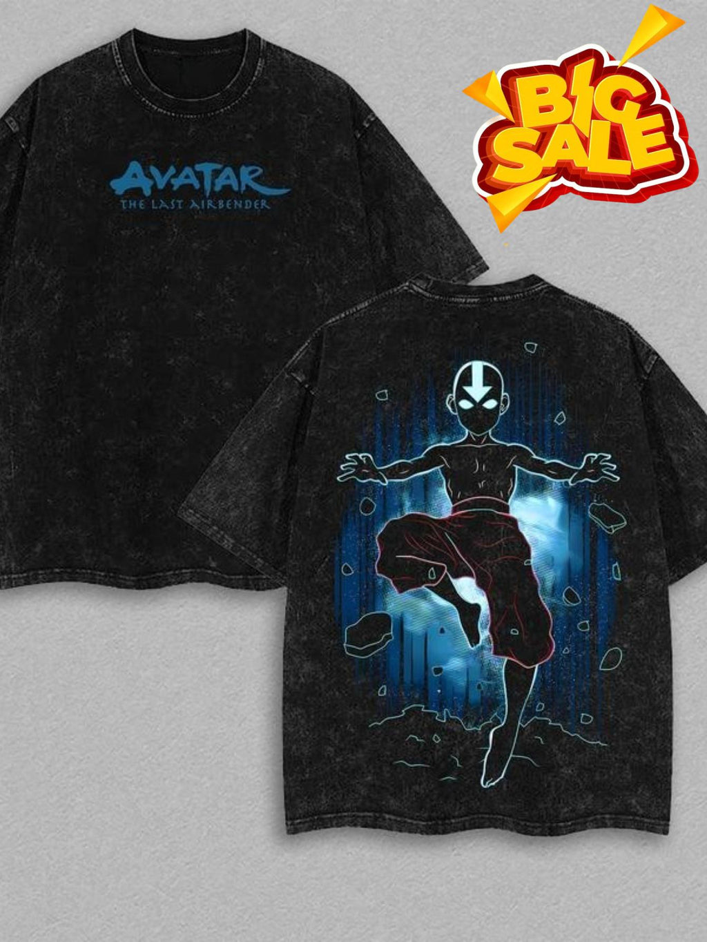 Men's Heavyweight 100% Vintage Washed T-Shirt - Avatar Aang & Air Nomads Print, Y2K Streetwear Summer Fan Gift