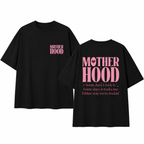 "Motherhood" Double-Sided Print T-Shirt – 100% Cotton, Black, Loose-Fit, Mother's Day Themed Short-Sleeve Tee for Moms