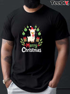 Men's casual sports breathable T-shirt 180g pure cotton oversized Christmas themed trendy printed cotton top men's T-shirt suitable for summer wear in spring and summer