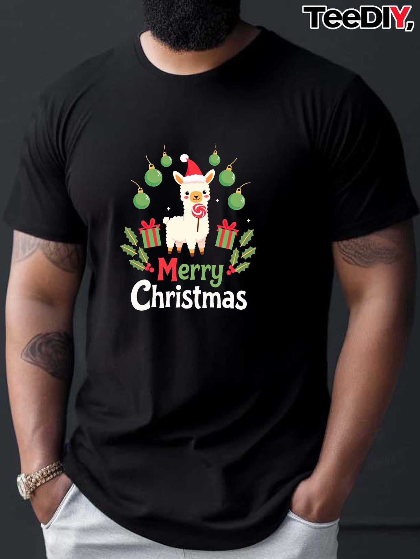 Men's casual sports breathable T-shirt 180g pure cotton oversized Christmas themed trendy printed cotton top men's T-shirt suitable for summer wear in spring and summer