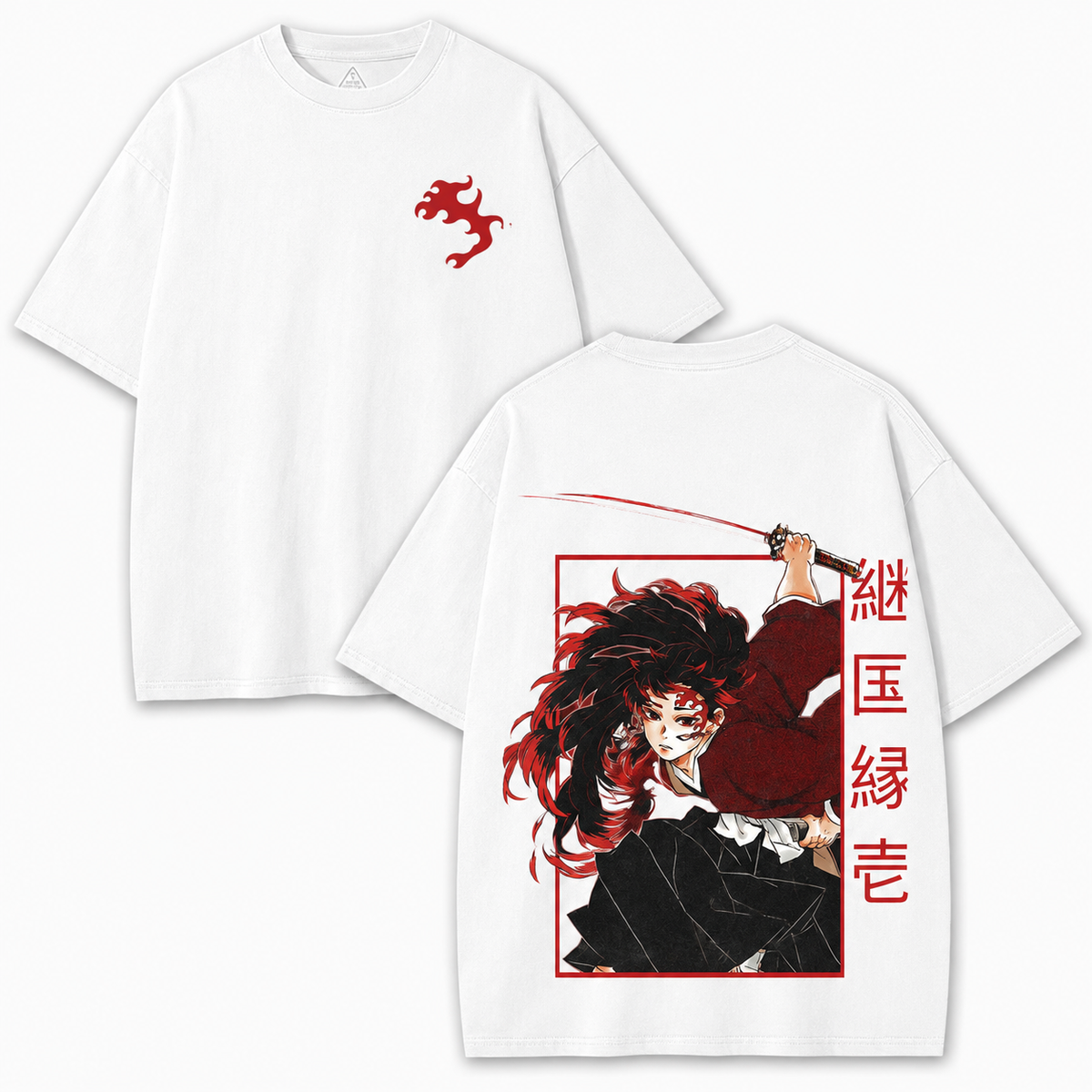 Vintage-Wash Short-Sleeve T-Shirt | Demon Slayer: Yoriichi Tsugikuni Double-Sided Print | Japanese Anime Style, Unisex Oversized Fit
