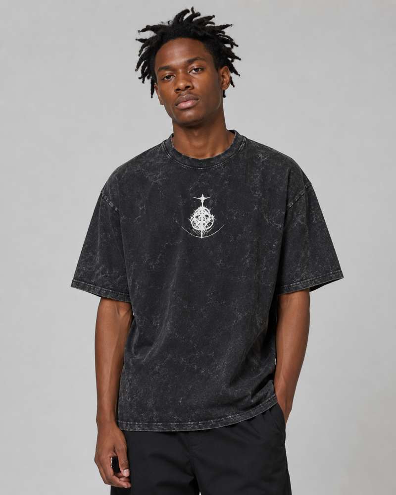 Vintage-Washed Short-Sleeve T-Shirt | Elden Ring: Maliketh, the Black Blade (Double-Sided Graphic Print) – Unisex Oversized Fit