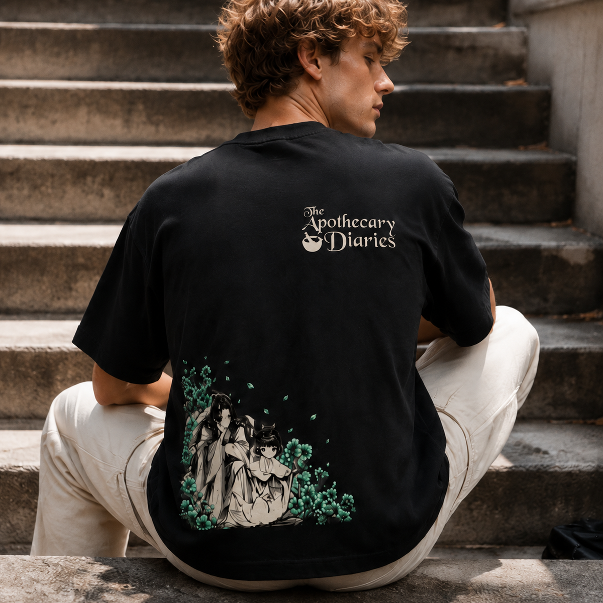 Double-Sided Print "The Apothecary Diaries" Anime Character T-Shirt – Heavyweight Pure Cotton, Oversized/Loose Fit, Short-Sleeve – Retro-Style "Guofeng" (Chinese-Style) Anime Graphic Tee