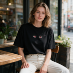 Pure Cotton Oversized Short-Sleeve T-Shirt with Double-Sided Anime Eye Print – Street-Style Top for Women/Girls