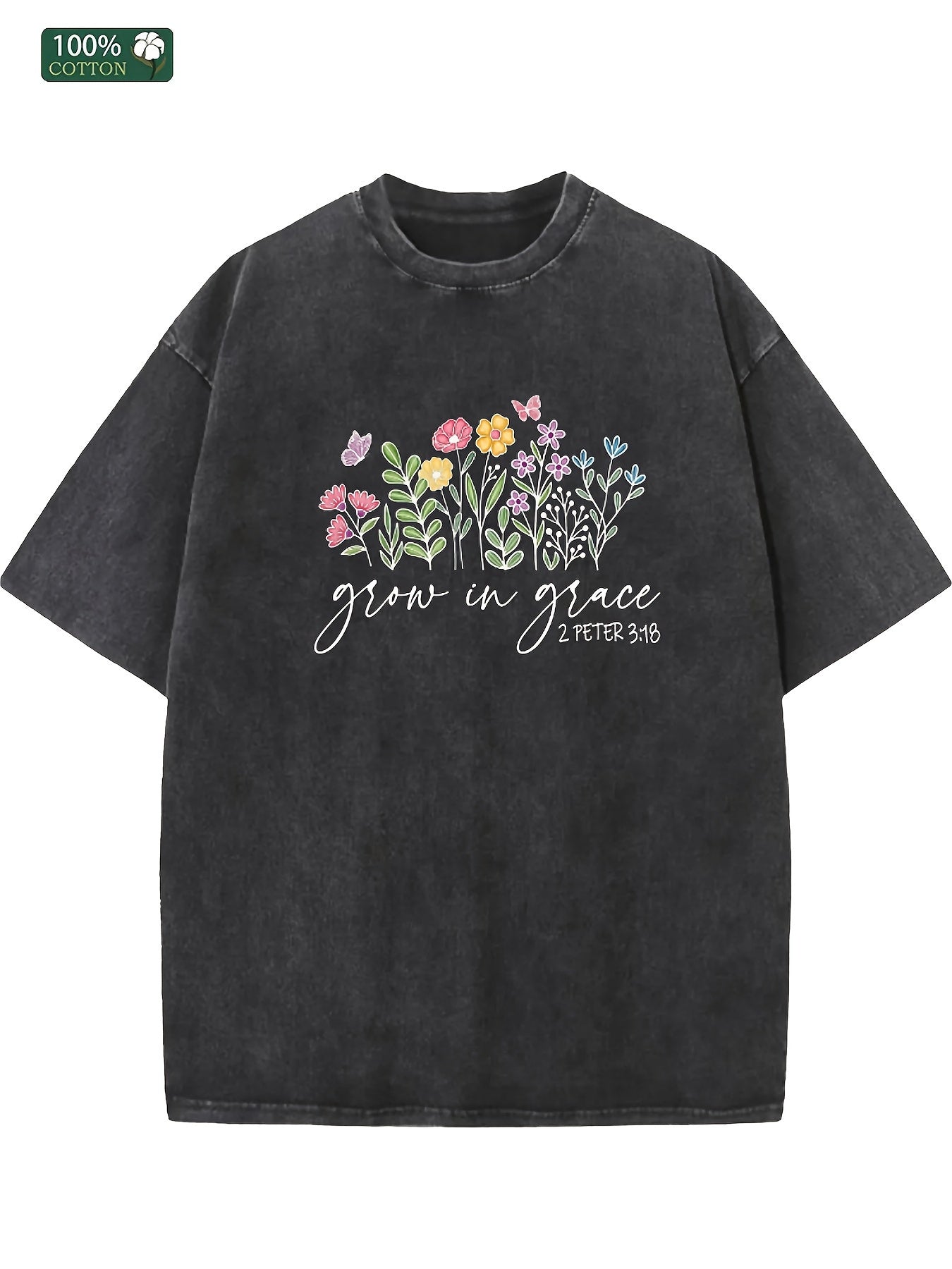 Men's & Unisex 250g Washed Cotton T-Shirt - Loose Fit Short Sleeve Crew Neck with American Style Floral & Motivational Print, Breathable Summer Beach Party Outdoor Shirt, Casual for all-Season Wear (Machine Washable) - Suitable for men,, for all