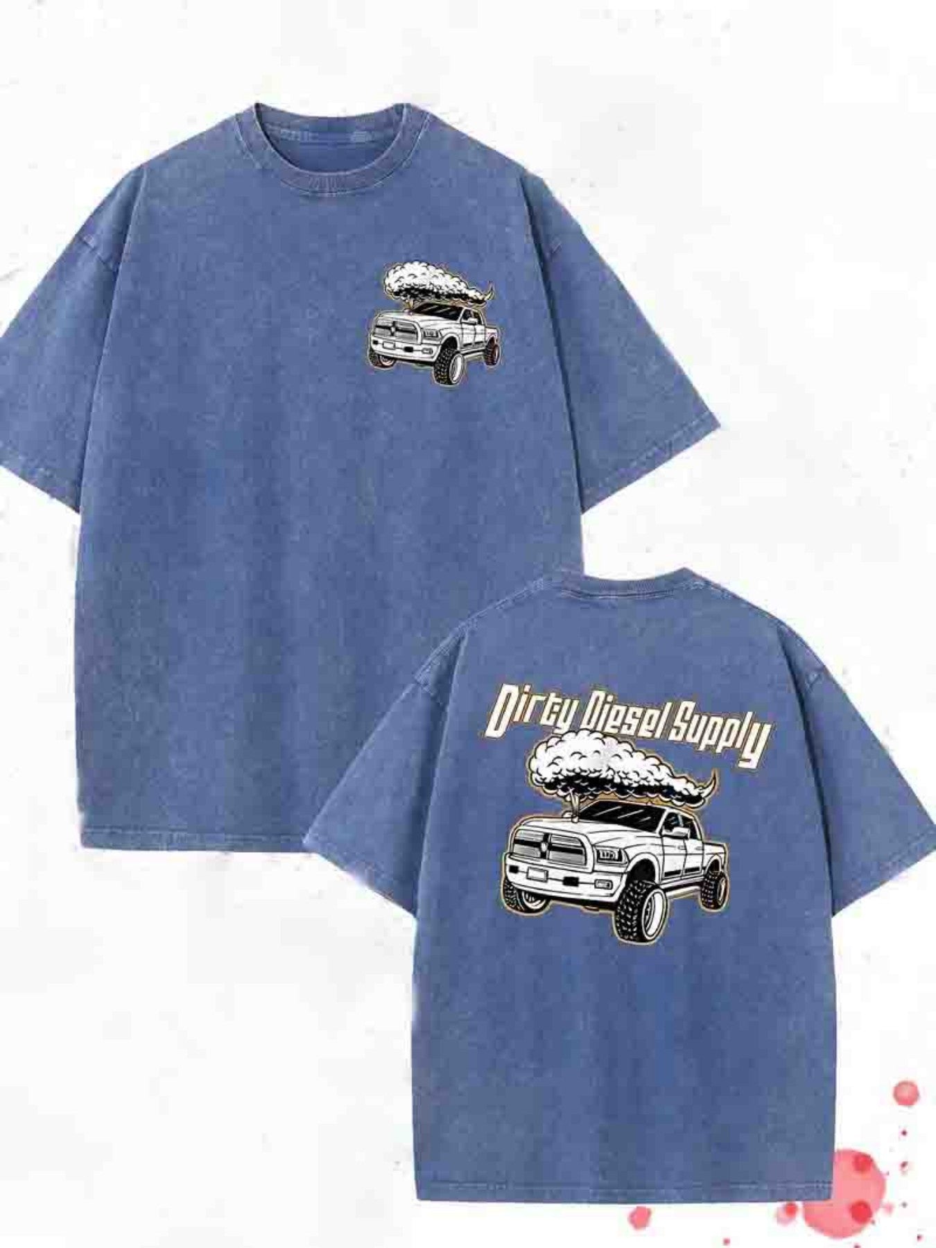 Men's 230G Heavyweight Double-Sided Washed T-Shirt - "Dirty" Graphic Print with Vintage Truck Design, Round Neck Regular Fit Short Sleeve Tee for All-Season Casual Outdoor Hiking & Holiday Gifts