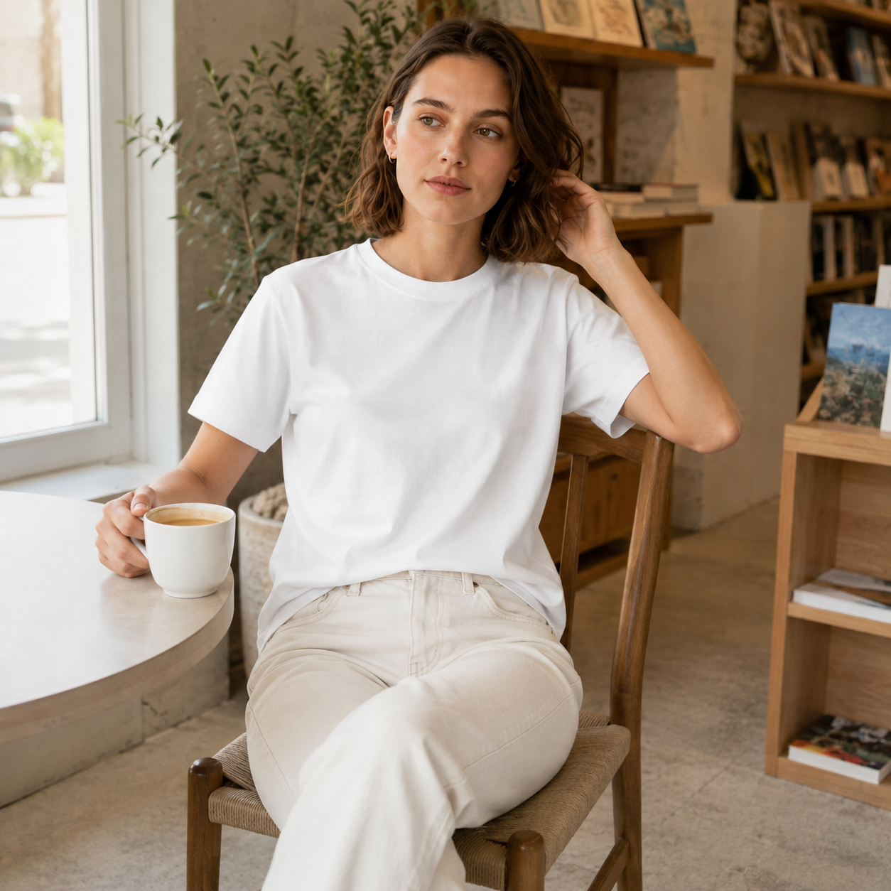 Women's Organic Colored Cotton Short-Sleeve Tee – Soft-Touch, Minimalist Crew Neck, Slim Fit; A Versatile Basic for Work and Daily Wear.