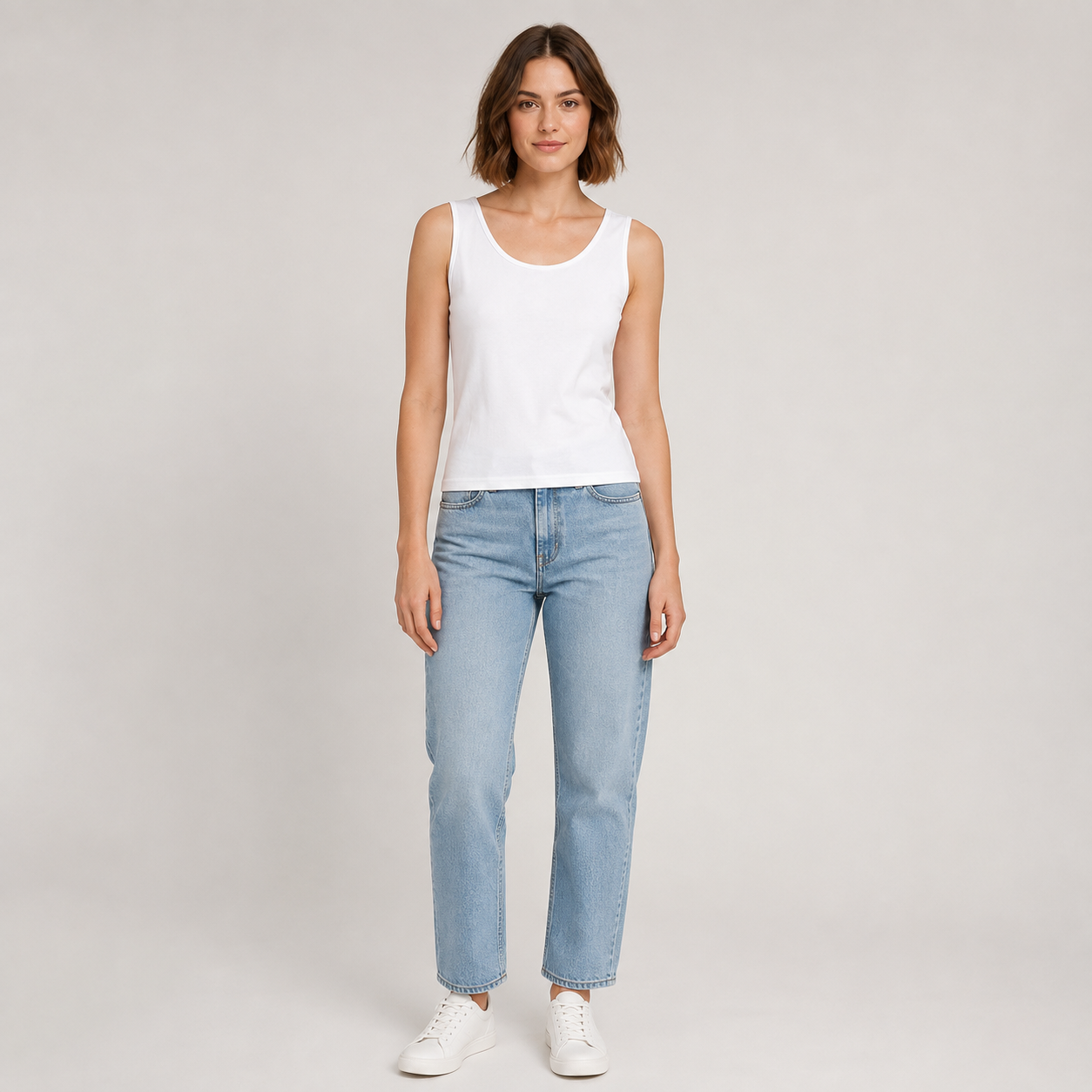 Classic Minimalist Women's Sleeveless Tank Top – Pure Cotton, Skin-Friendly Crew Neck – Versatile Casual Top for Layering or Solo Wear
