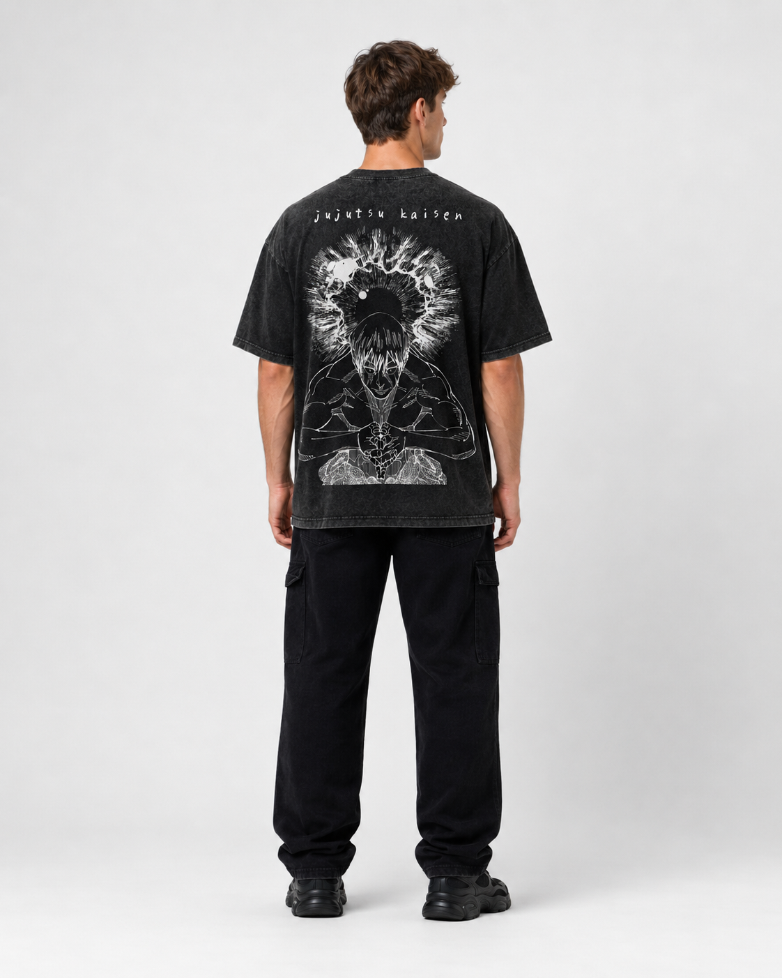 Vintage-Wash Short-Sleeve T-Shirt | *Jujutsu Kaisen* Naoya Line-Art Manga Double-Sided Print (Oversized/Unisex)