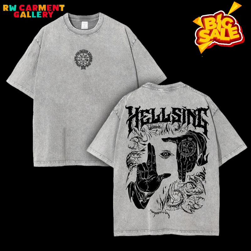 Retro Heavy Limited "Alucard Hellsing Hand Signs" Anime Double Printed Vintage Oversized Washed Tee Unisex Oversize Anime Manga Washed Heavyweight Cotton T-shirt, Gift For Anime Fan, Anime Lover TikTokShopBlackFriday