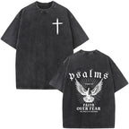 Christian Jesus Faith Over Fear Bible Verse Washed Tee Men Women Fashion Vintage Oversized T Shirts Harajuku Cotton T-shirt