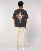 Vintage-Wash Short-Sleeve T-Shirt | "Jesus is the Light" – Oversized, Unisex, Double-Sided Print Featuring a Floral Cross and Faith-Inspired Design