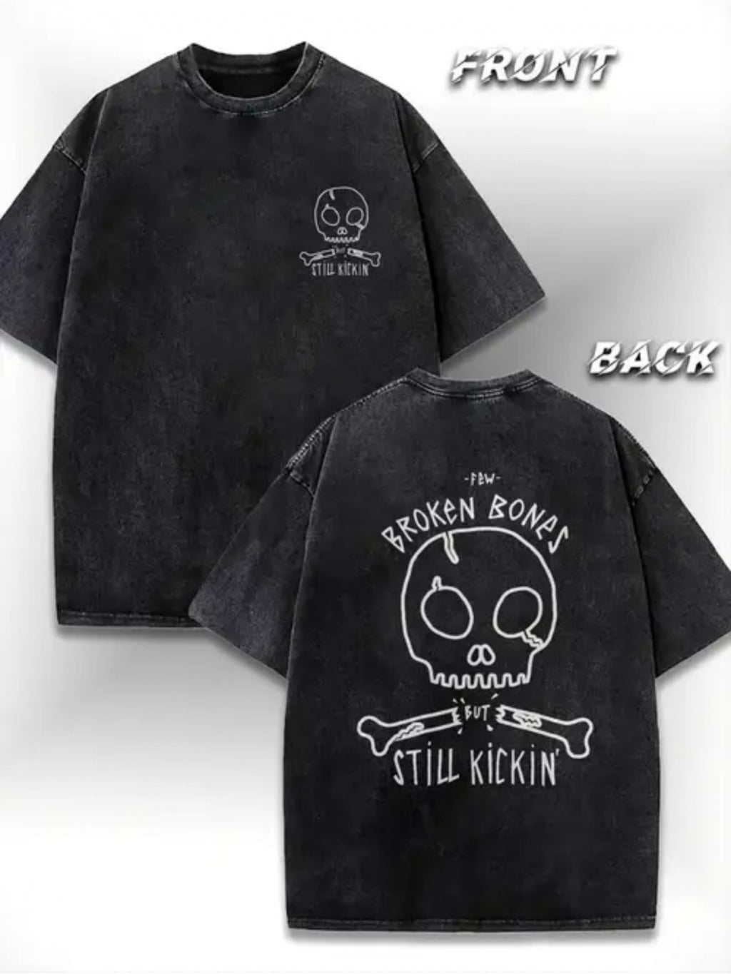 Men's Heavyweight 250g Retro Washed Black with Skull Pattern Street Style Top, Breathable Cotton Shirt Suitable for Halloween, Concerts, Daily Casual Wear, Machine Washable Loose Round Neck Design, Soft Fabric Street Style Clothing, Casual Streetwear