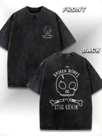 Men's Heavyweight 250g Retro Washed Black with Skull Pattern Street Style Top, Breathable Cotton Shirt Suitable for Halloween, Concerts, Daily Casual Wear, Machine Washable Loose Round Neck Design, Soft Fabric Street Style Clothing, Casual Streetwear