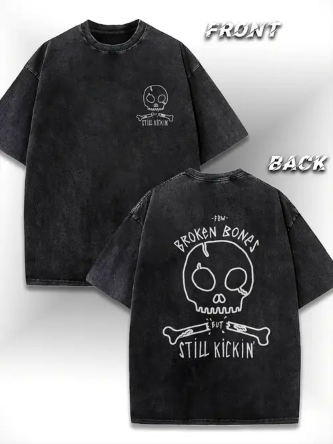 Men's Heavyweight 250g Retro Washed Black with Skull Pattern Street Style Top, Breathable Cotton Shirt Suitable for Halloween, Concerts, Daily Casual Wear, Machine Washable Loose Round Neck Design, Soft Fabric Street Style Clothing, Casual Streetwear