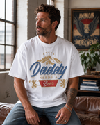 American-style vintage "dirty-wash" T-shirt with a fun slogan; features a distressed, faded finish—a versatile, casual short-sleeve top perfect for Father's Day.