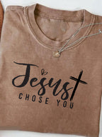 Men'S Oversized Black Washed T-Shirt with " Chose You" Cursive Lettering - Soft Loose Fit Casual Christian Graphic Tee for Casual Attire, All-Season & Easy Care Round Neck Design