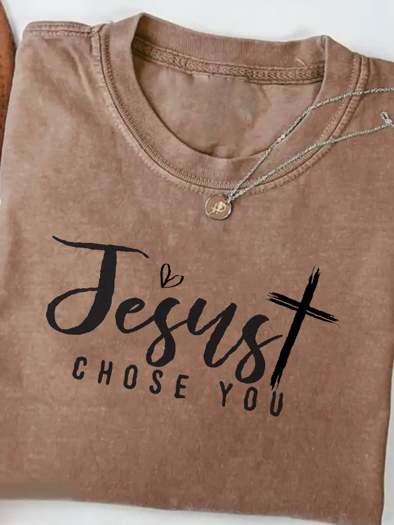 Men'S Oversized Black Washed T-Shirt with " Chose You" Cursive Lettering - Soft Loose Fit Casual Christian Graphic Tee for Casual Attire, All-Season & Easy Care Round Neck Design