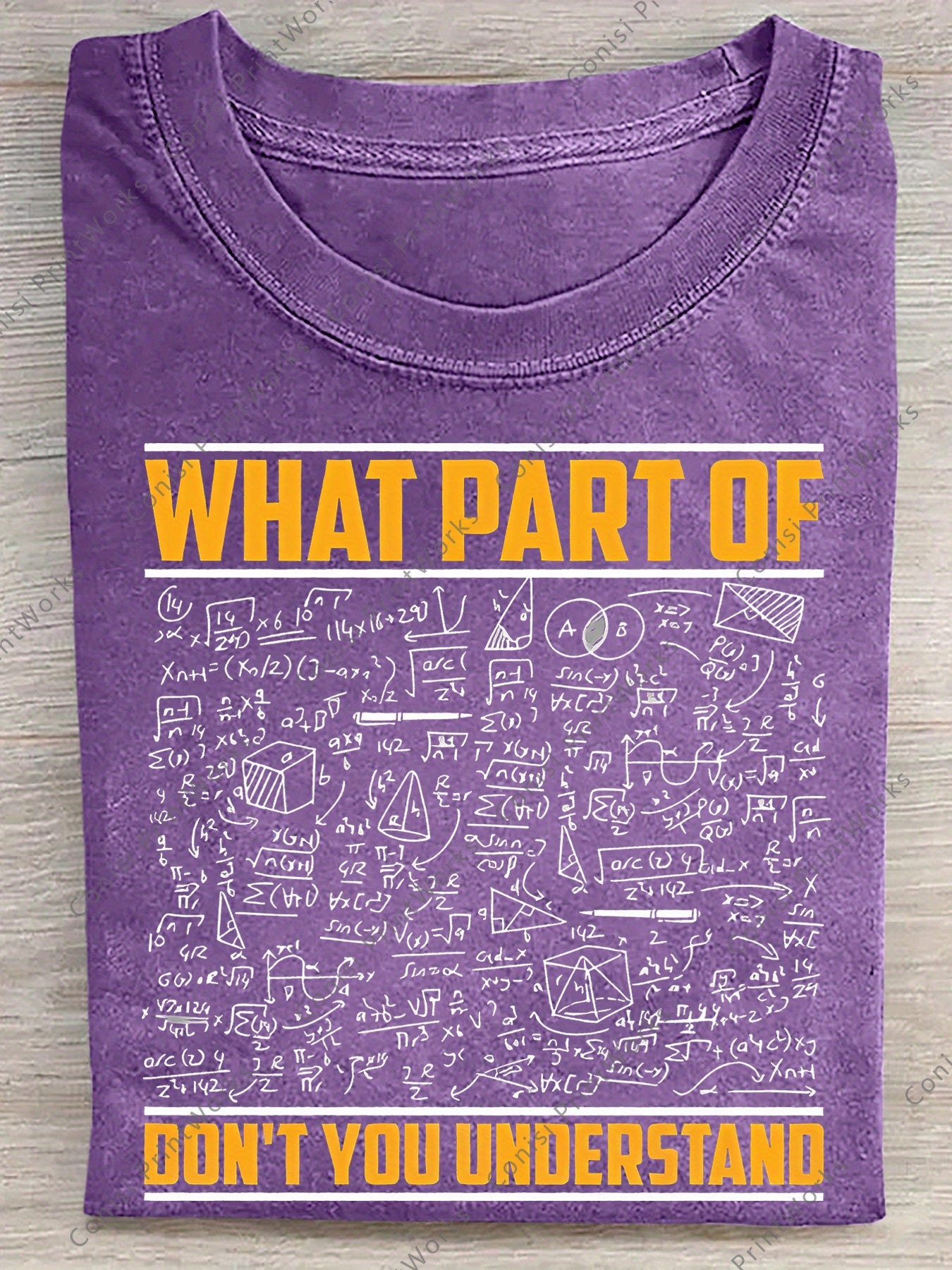 Men's 230g Washed Cotton with Math Equation and "What Part Don't You Understand" Print, Retro Casual Short Sleeve Round Neck Shirt, Suitable for Gym and Outdoor Summer Wear, Machine Washable Holiday Gift, Math Theme Design, Breathable Fabric, Durable