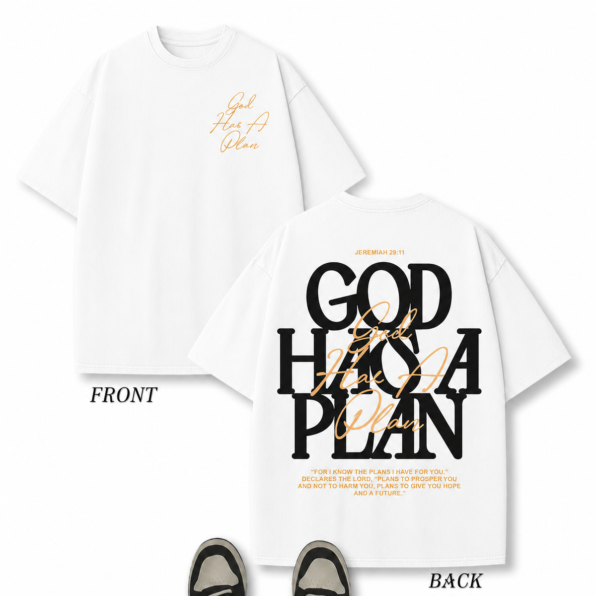Vintage-Washed Distressed Short-Sleeve T-Shirt | "God Has A Plan" Christian Faith Theme | Oversized Drop-Shoulder High-Street Vintage Style (Unisex)