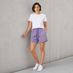 American vintage-style "dirty wash" shorts; distressed, faded, cotton-feel athletic shorts; versatile, casual unisex style.