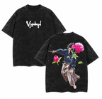 Vintage-Wash Short-Sleeve T-Shirt | "Vagabond" Samurai & Peony Double-Sided Art Print | Unisex Oversized Fit