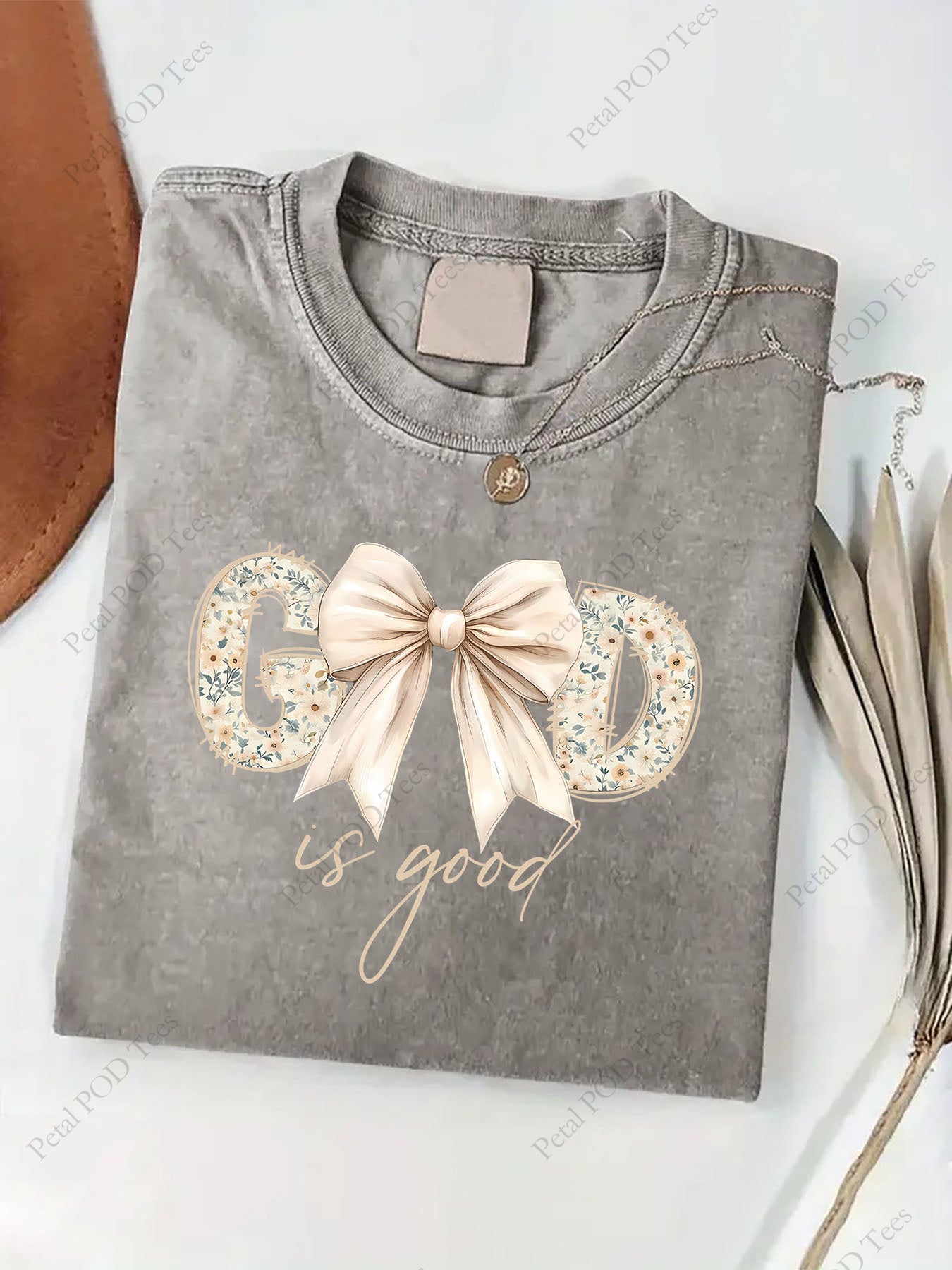 Men'S & Women'S Vintage Washed Batik T-Shirt - Soft Brown with Bow & Floral Lettering Print, Casual Round Neck Short Sleeve, All-Season Fit, Ideal Holiday Gift for Men & Women, Durable Everyday Summer & Year-Round Wear, Perfect for Birthdays